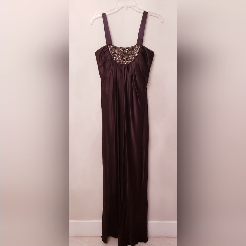 Marc Bouwer Embellished Brown 100% Silk Evening Dress